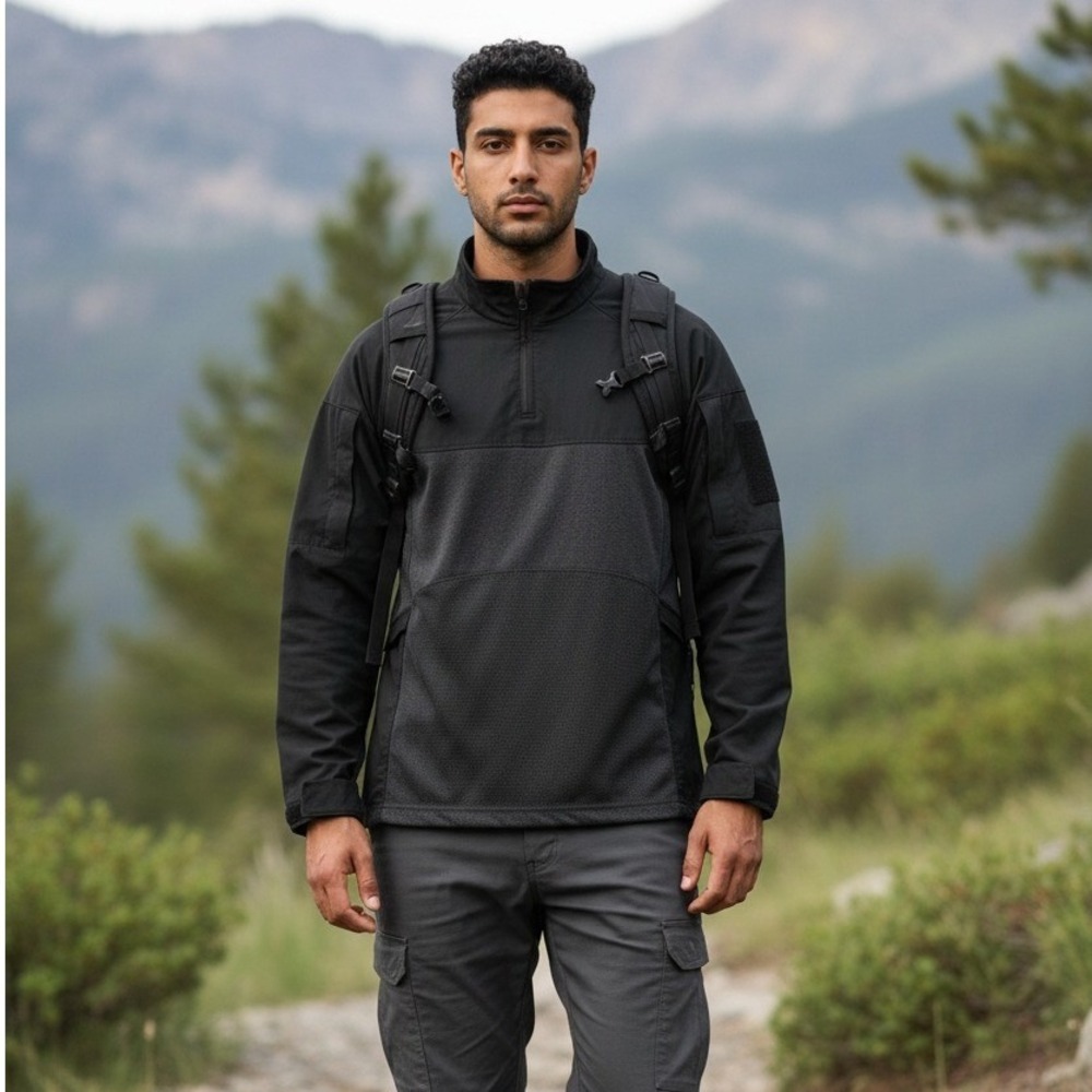 CQR Mens Tactical Combat Shirt Black Grey Quarter Zip Ripstop XL‎
